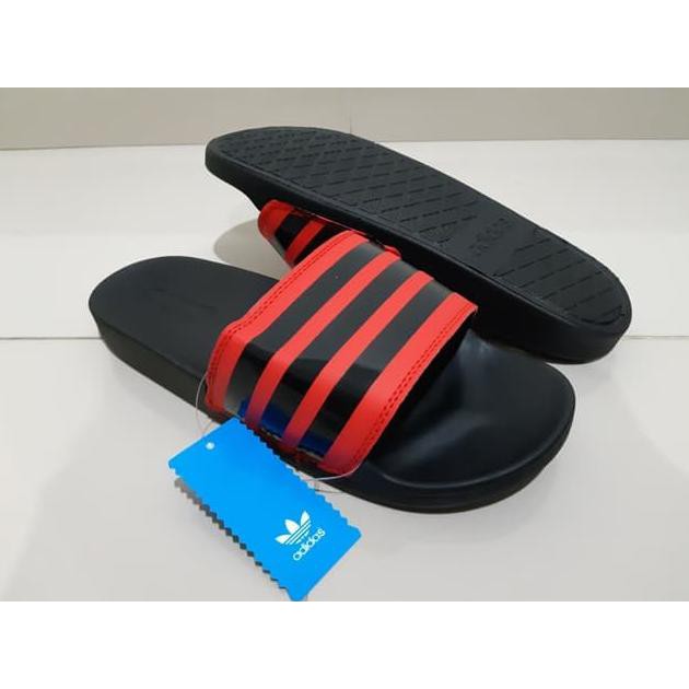SANDAL PRIA / WANITA / SLIDE ADIDAS ULTRA STRIPES SLIDES BLACK UPPER RED LOGO BLACK KUALITAS PREMIUM