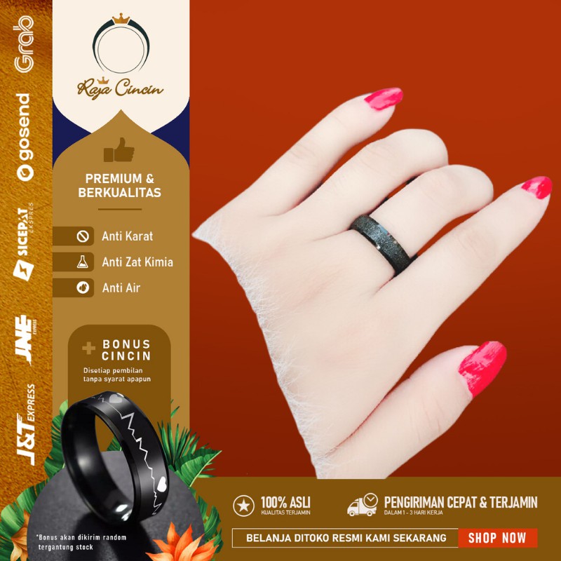 Cincin Pria Titanium Wanita Anti Karat Asli Hitam Pasir Emas Perak