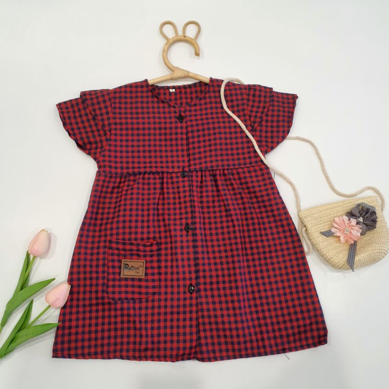 Dress Anak Kotak-Kotak Full kancing 3-5 Tahun Laurakidshop