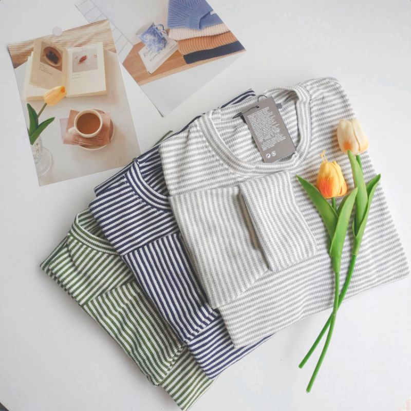 PATTERN TEE | Kaos Motif Lengan Panjang | Kaos Stripe Lengan Panjang | Kaos Garis Garis Lengan Panja