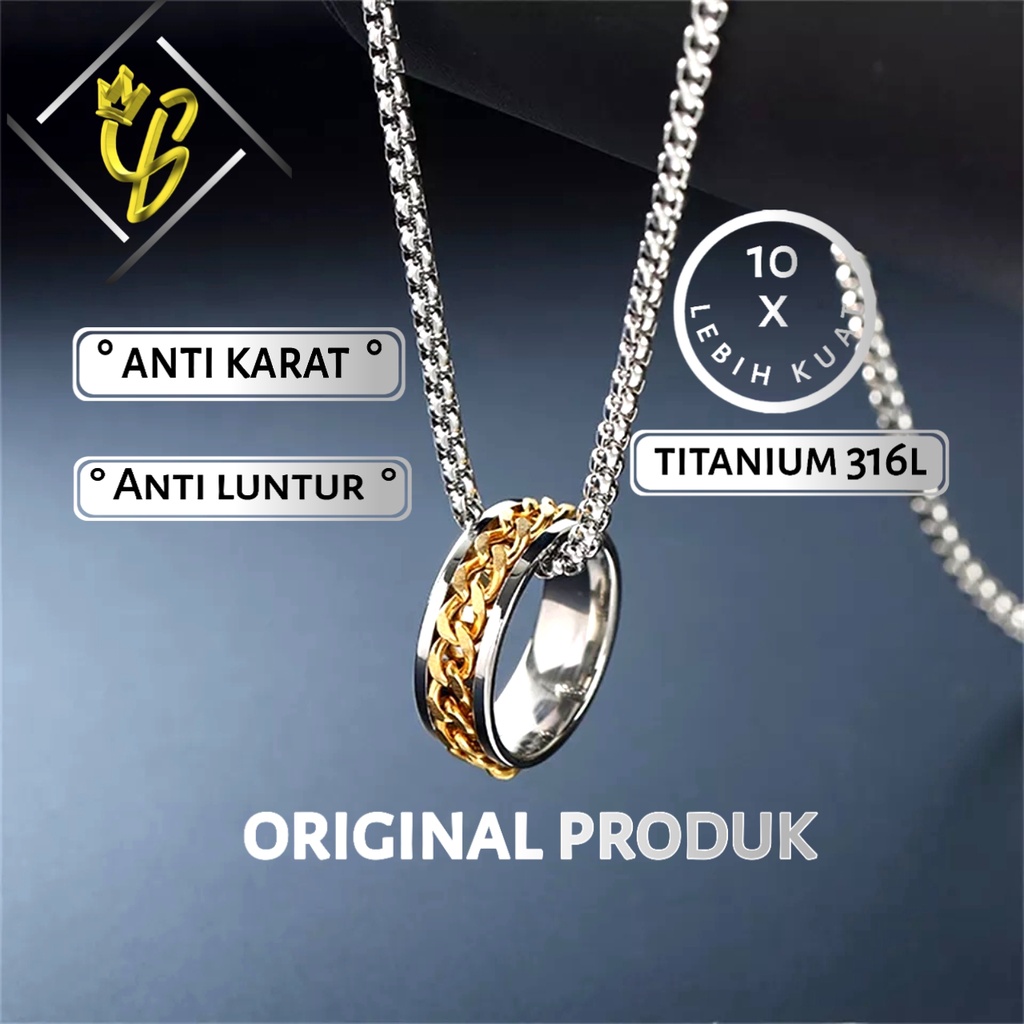 Kalung Titanium Cincin Liontin Pria Wanita Anti Karat Silver perak Gold Asli Anti Karat