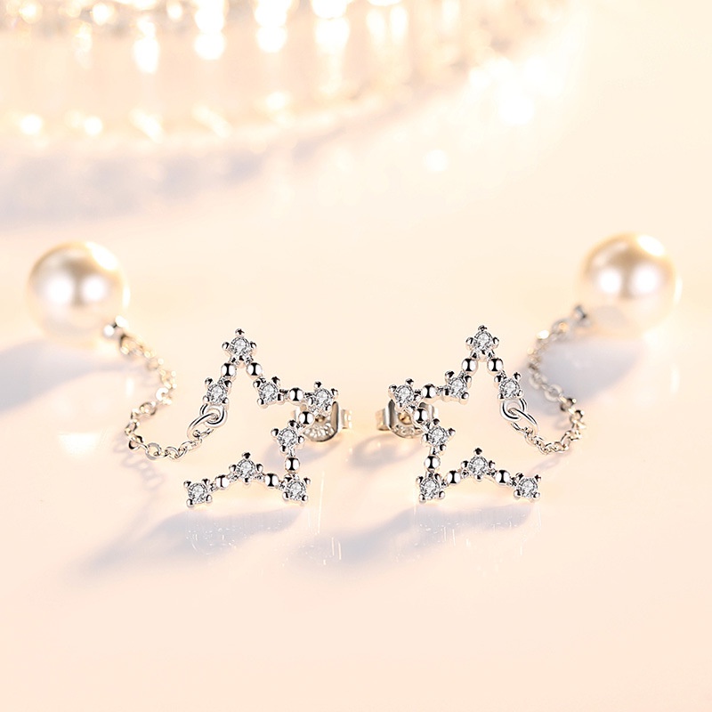 Anting Perak 925 Wanita Mutiara Geometris Perhiasan Fashion