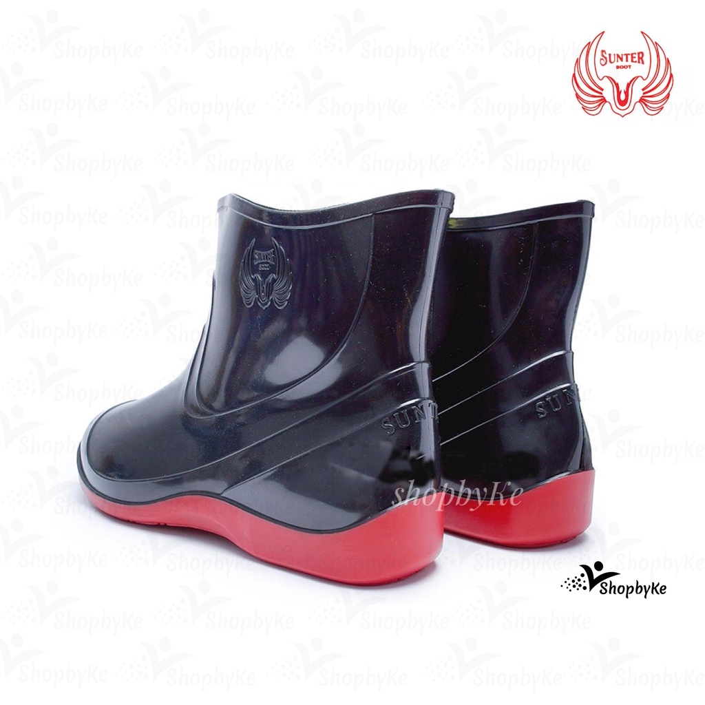 Sepatu Boots Karet Pendek Sunter Relax Hitam Sol Merah dan Hitam Sol Penthel Glossy Mengkilap