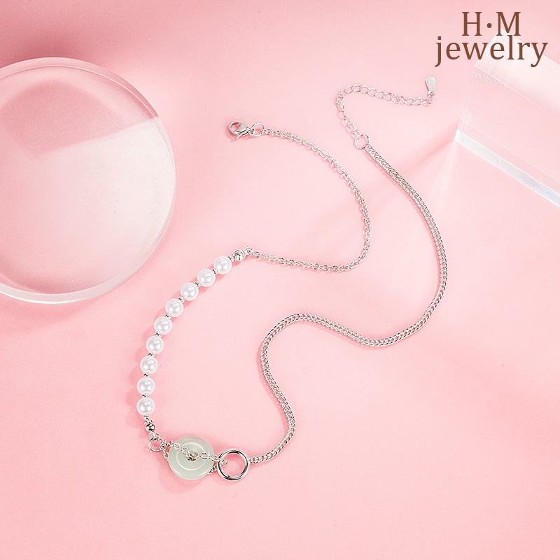 Kalung Rantai Clavicle Retro 2022 Hias Mutiara Giok Hetian Untuk Wanita