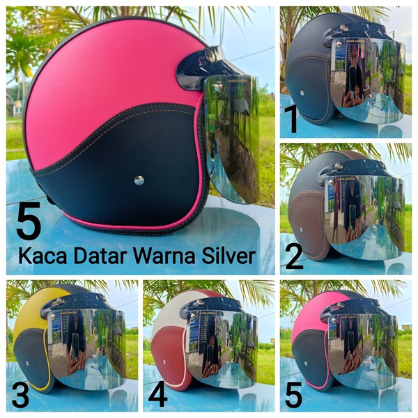 Helm bogo dewasa kaca datar warna silver