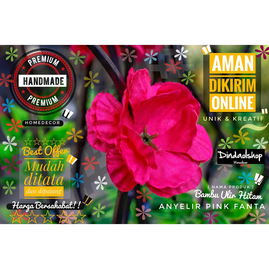 bunga ulir 25 Btg Bambu Ulir Hitam Anyelir Pink Fanta 190cm (Tanpa Pot)