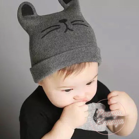 Topi Kupluk Bayi Rajut KUMIS KUCING Topi Rajut Lucu TP26