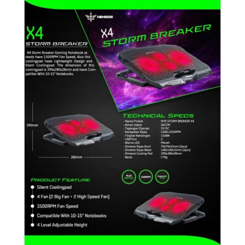 Cooling Pad NYK Nemesis X4 / X 4 STORM BREAKER Gaming Cooling Pad