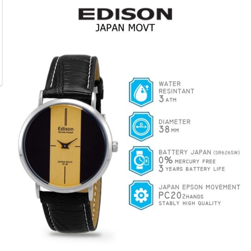 Jam Tangan Edison AR 240 P EG Slim Type Waterproof Japan Movement