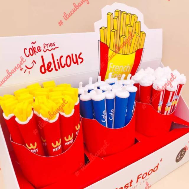 

PEN GEL FAST FOOD SET 3 PCS PULPEN POPCORN PEN KENTANG PEN COKE LUCU ORIGINAL PREMIUM