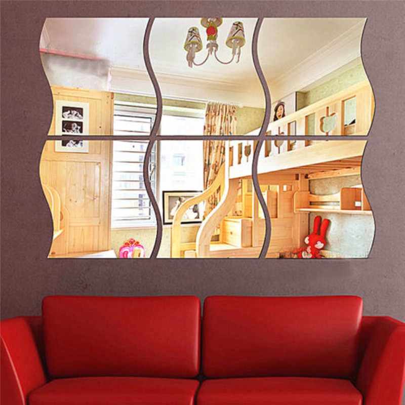 Sticker Dekorasi Dinding Wave Mirror Acrylic 6 PCS