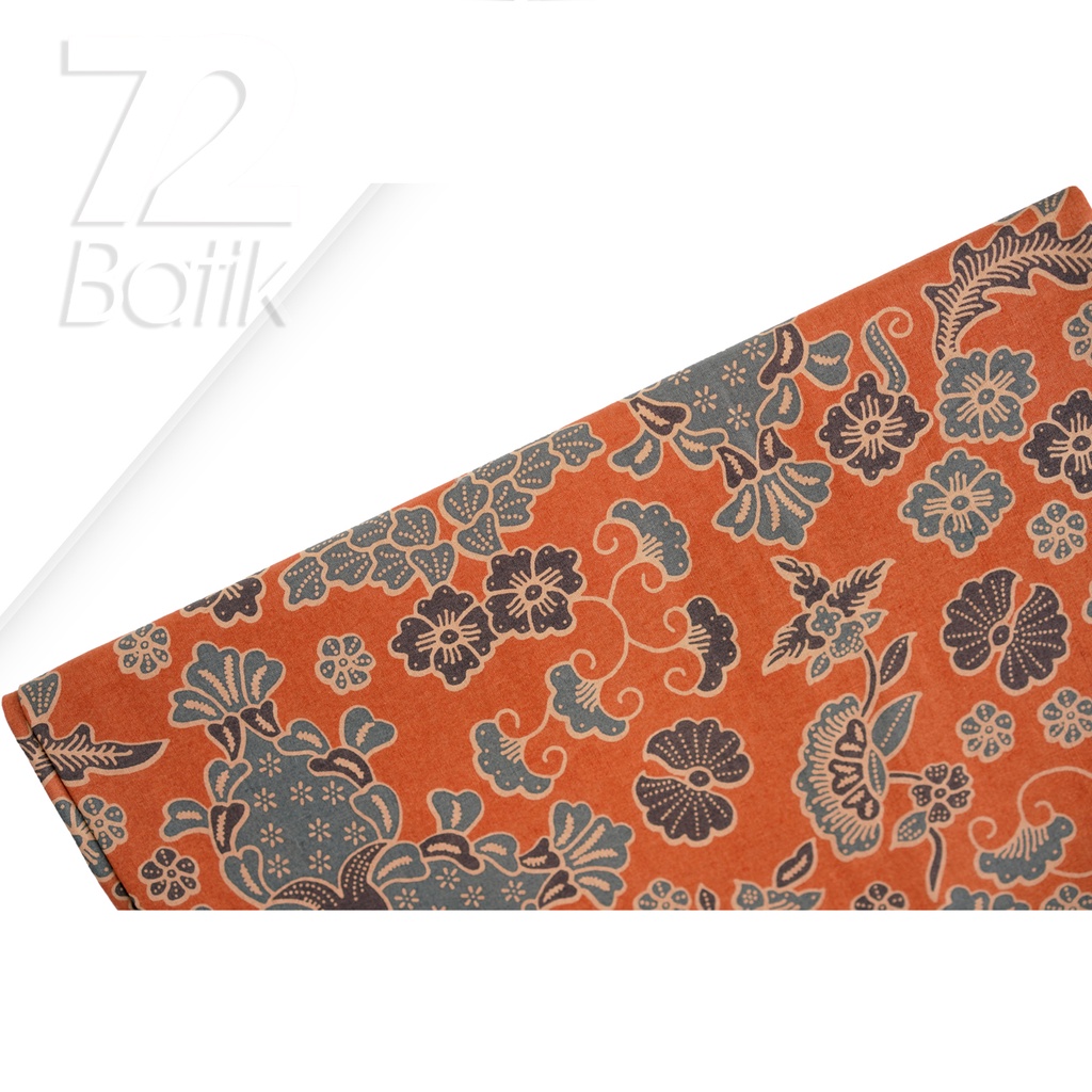 KAIN BATIK PREMIUM Bahan Katun Motif Kembang Kincir Warna Orange 722451 Cap 72 Jarik Jarit Samping Kebat Panjang Batik Katun Modern Premium Bahan Seragam Batik Pernikahan Kantor Keluarga Murah Kamen Jadi Batik Bali Lembaran