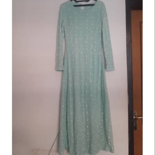Preloved Long dress Gamis Zalia Mint Gaun Pesta Muslimah