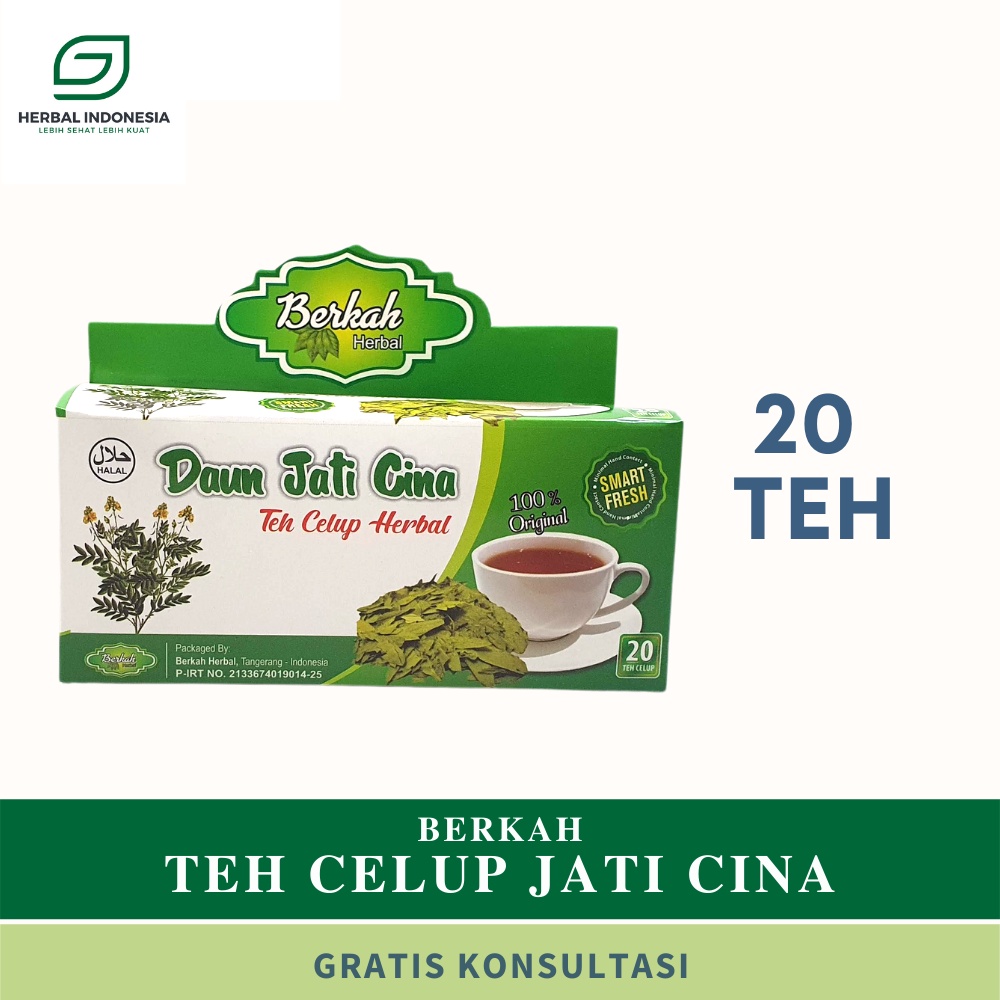 Teh CELUP Jati Cina BERKAH HERBAL TEH PELANGSING |  Teh Celup Herbal Daun Jati Cina Berkah isi 20 Bag