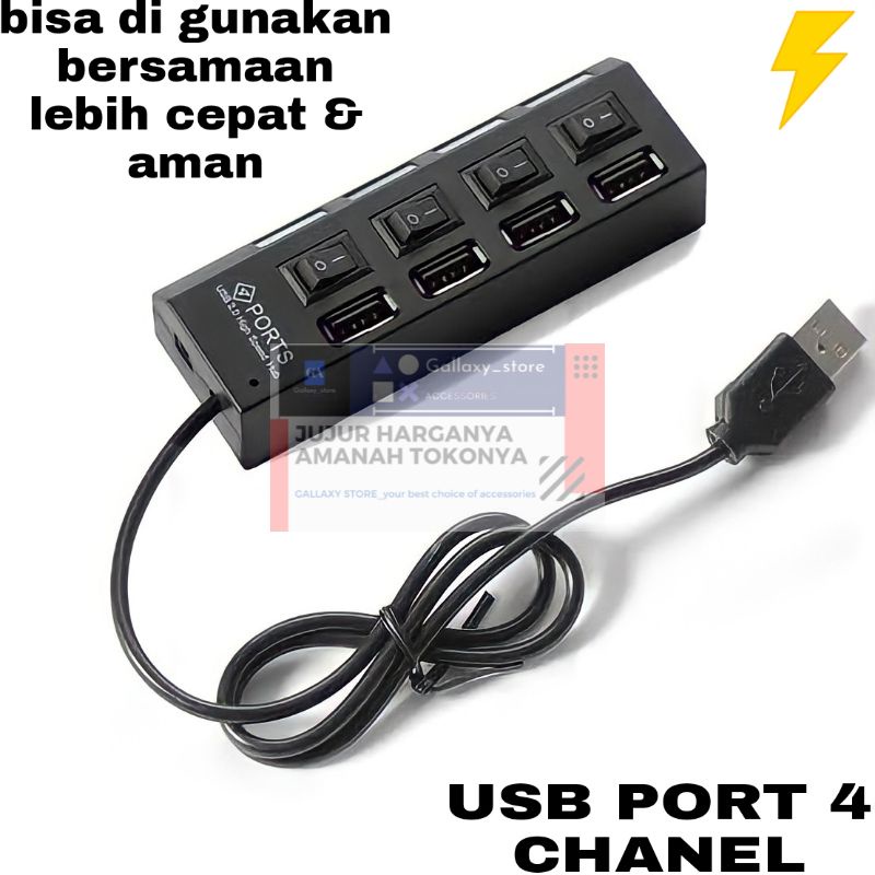 USB PORT SAMBUNGAN KABEL ADAPTOR  HUB SWITCH 4 PORT TOMBOL ON OFF LED