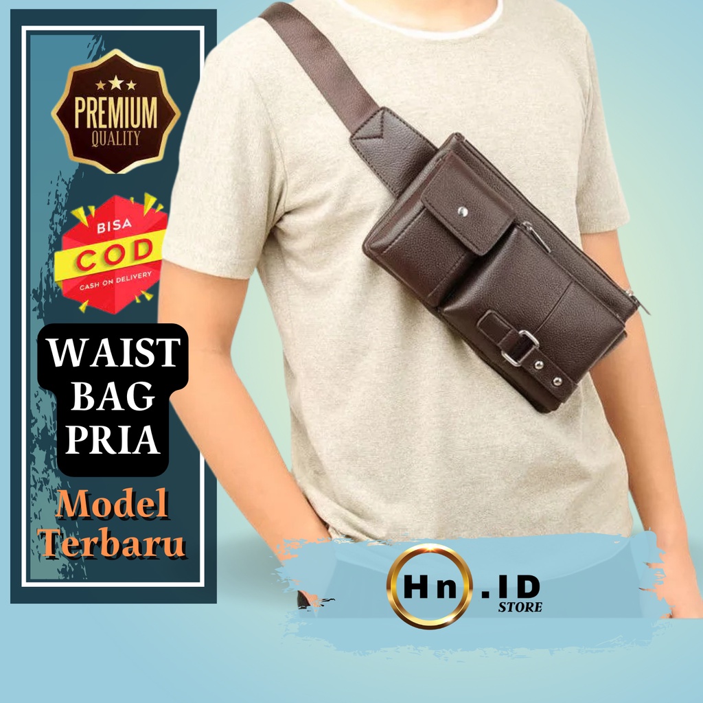 Tas Waistbag Kulit Pria Tas selempang cowok Kulit Sintetis Tebal Pinggang Import Premium KekinianSim