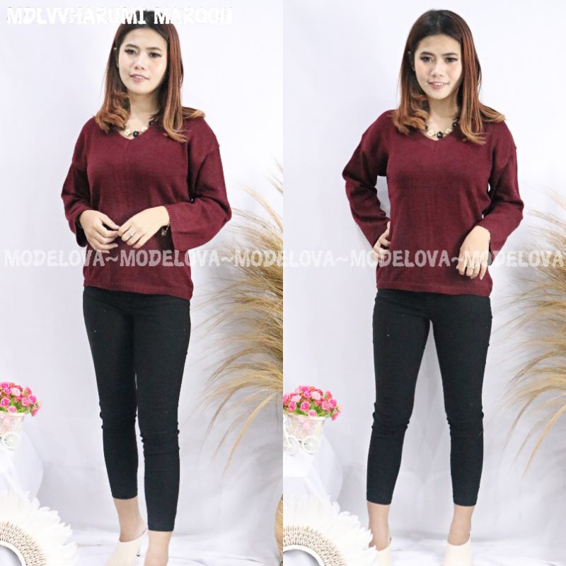 MDLV~ V HARUMI RAJUT / ATASAN RAJUT KOREA TERBARU / BLOUSE RAJUT LENGAN PANJANG / FASHION WANITA