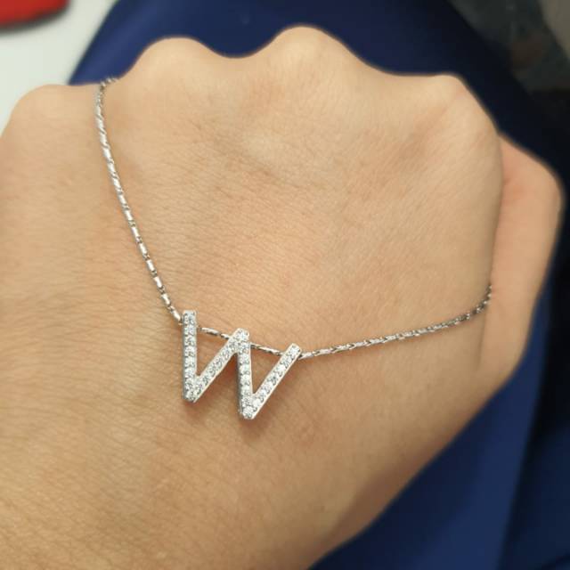 Set Kalung dan Liontin Huruf W Elegant Emas Asli