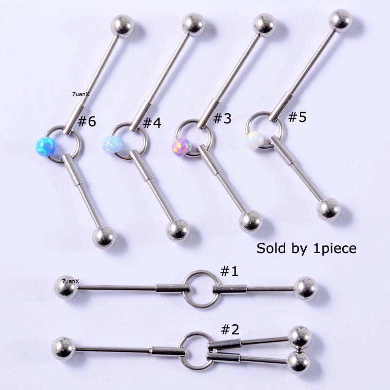 1pc Anting Barbel Bahan Stainless Steel Dengan Opal 16gauge Ketebalan