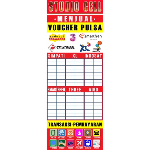 Banner Voucher Pulsa Konter Hp Cetak Spanduk Pulsa XL Simpati Axis Three Banner Usaha Fotocopy DLL