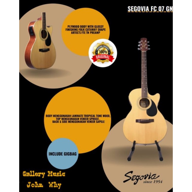 Gitar Akustik Elektrik Original Segovia FC-07GN Free Gigbag