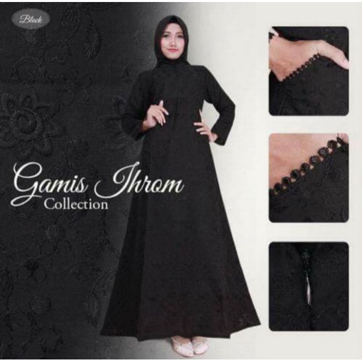GAMIS ihrom KHUSUS HITAM KATUN PARIS | GAMIS WANITA KHUSU HITAM  | GAMIS IHROM | PERLENGKAPAN HAJI W