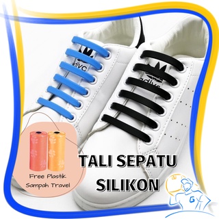 Tali Sepatu Silikon Elastis Premium Tali Sepatu Casual Sport Shoe Laces Karet gepeng Shoelace Silicone Isi 16pcs Hitam Putih Warna Tali Sepatu gepeng pipih