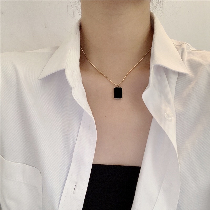 Kalung Titanium Black Square Biji lada Korea Fashion Vintage Trending Style