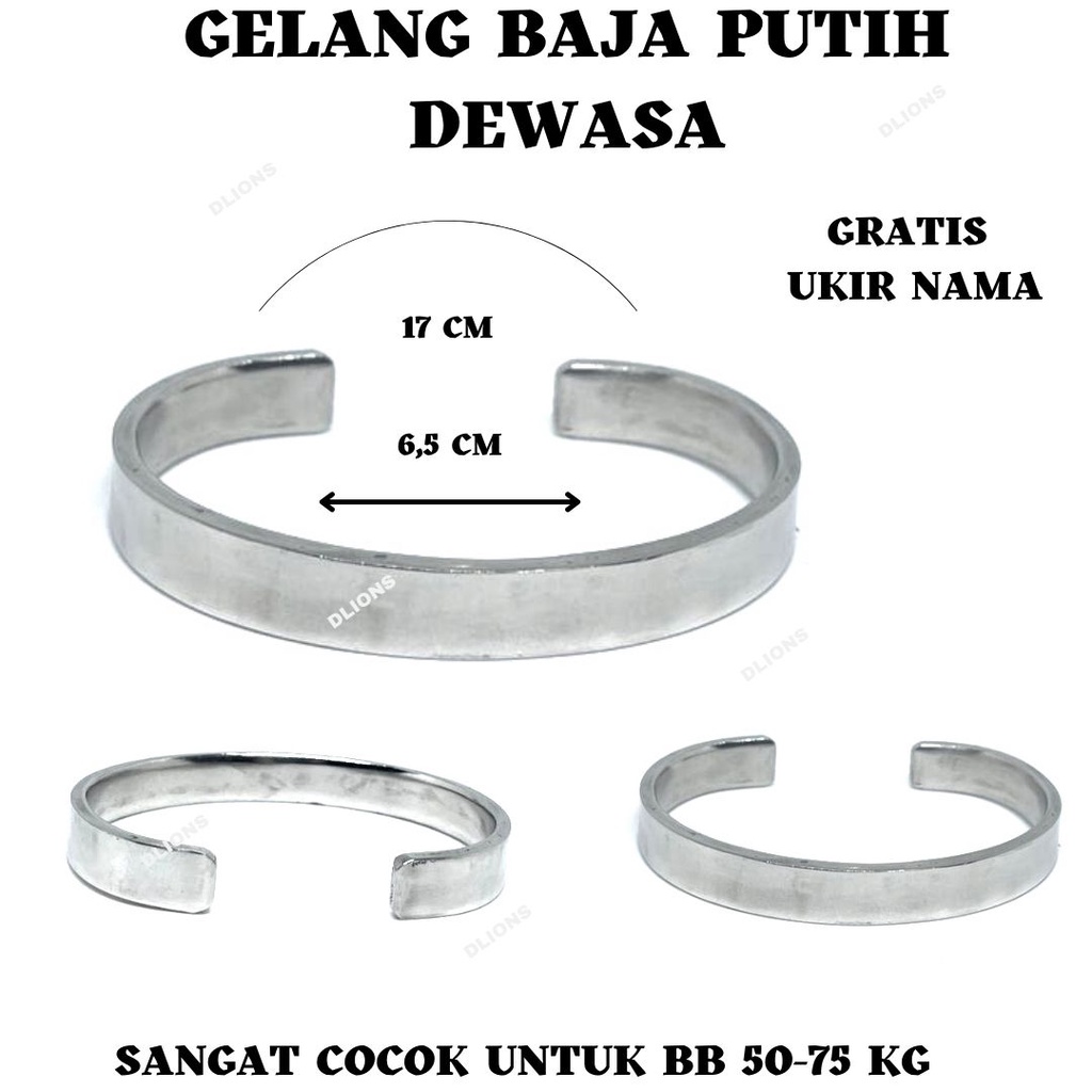 GELANG BAJA PUTIH DEWASA ANTI KARAT SELAMANYA GRATIS UKIR NAMA !!