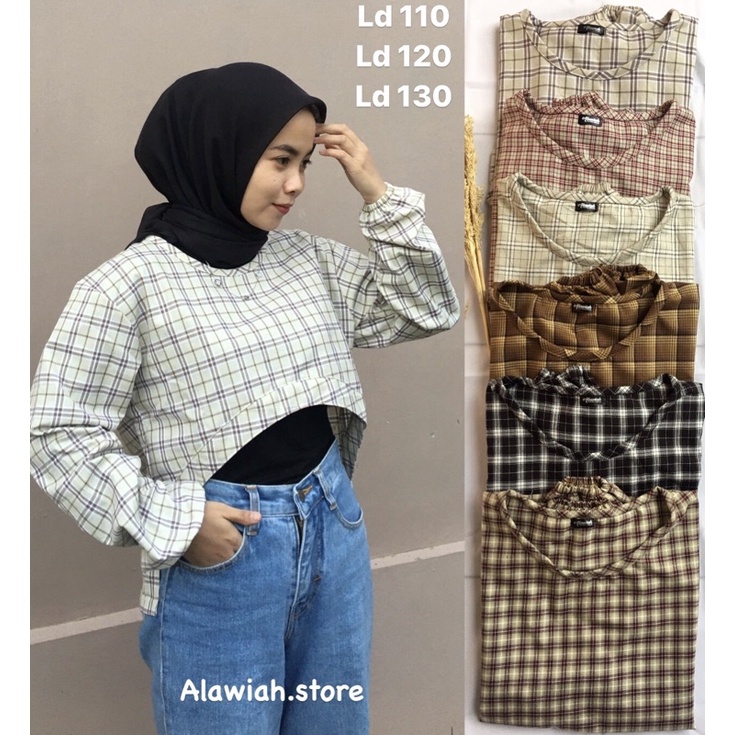 [READY]STOCK BECHARA TOP CROP KOREAN TARTAN OVERSIZE/ KEYLANDA CROP TOP TARTAN /OUTHER SETENGAH DADA