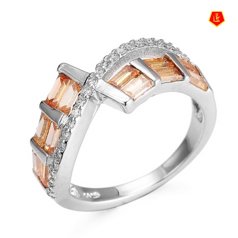 [Ready Stock]Creative Inlaid Square Diamond Pink Crystal Ring Female Fashion