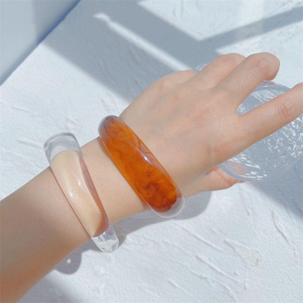 NEEDWAY Wanita Gelang Korea Retro Cuff Akrilik Bangle Geometris Perempuan Lebar Gelang