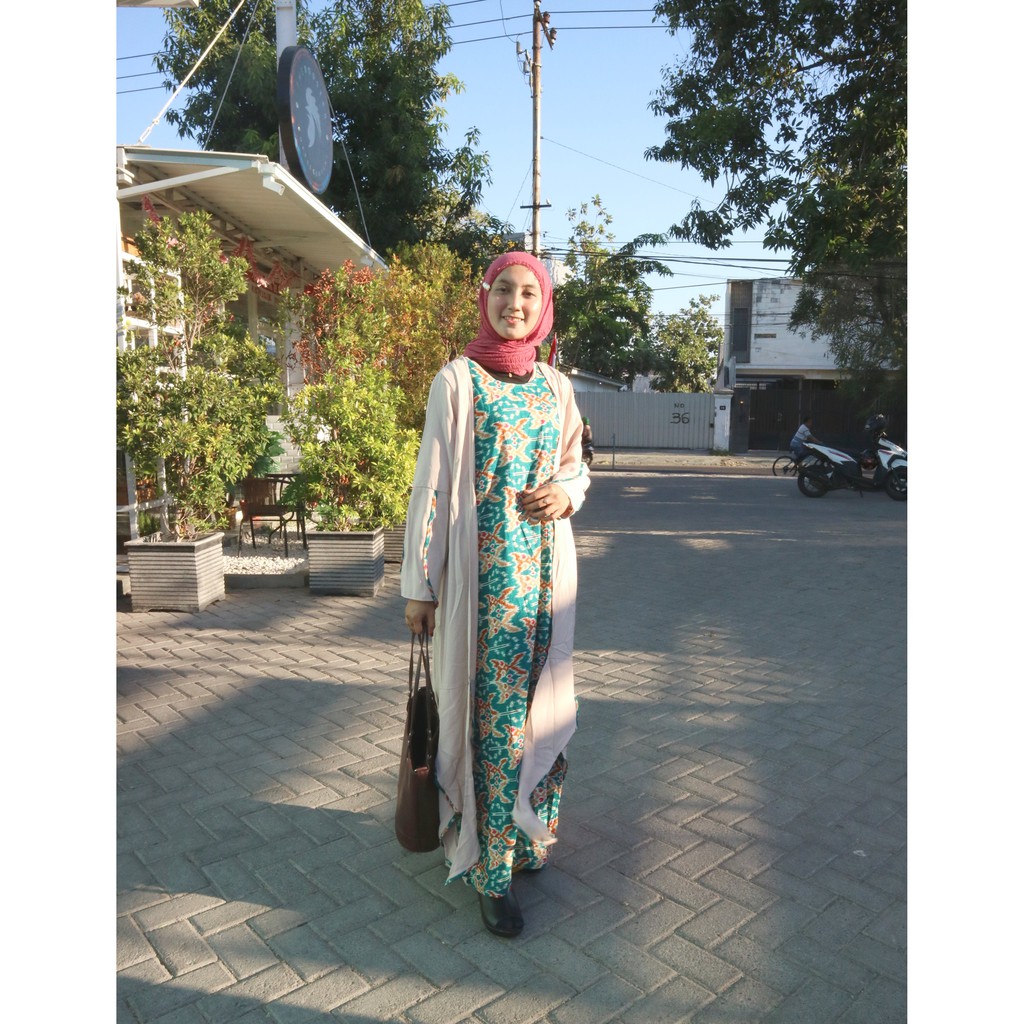 Gamis Abaya Kekinian Cardi Panjang Terbaru Bahan Songket Batik