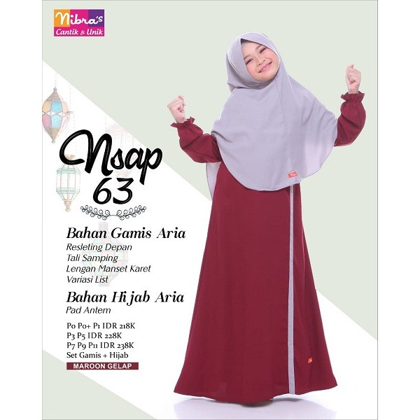 BIG SALE! GAMIS ANAK NIBRAS NSAP 63 MAROON DAN NAVY (SET HIJAB)