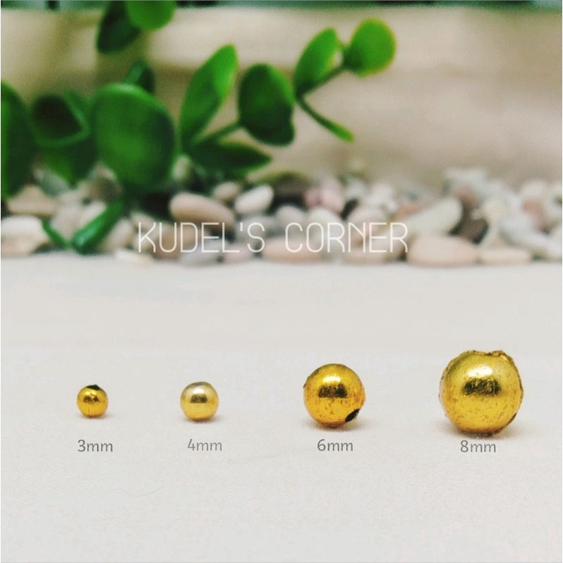 Manik Mote bulat metalik gold silver/ mutiara ringan gold silver 3mm/4mm/6mm/8mm per 10gr