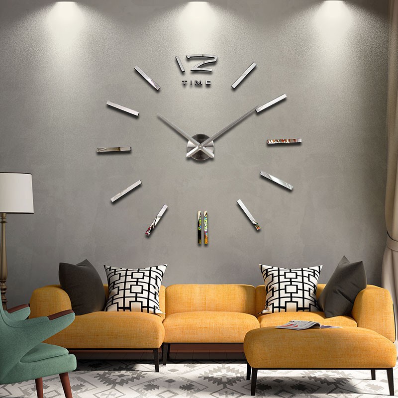 (MAINANKYU) Jam Dinding Besar DIY Giant Wall Clock Quartz Creative Design - DIY-103 - Silver