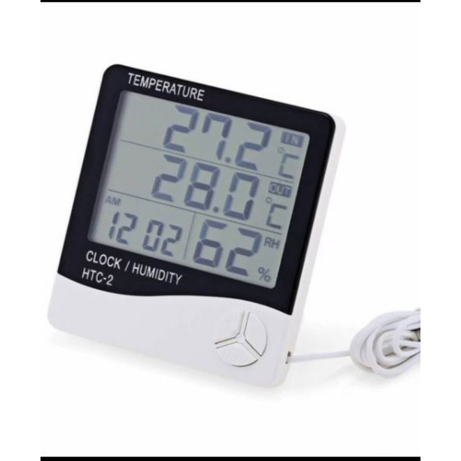 Digital Temperature, Humidity Meter with Clock Alarm, Calender HTC-2 - White