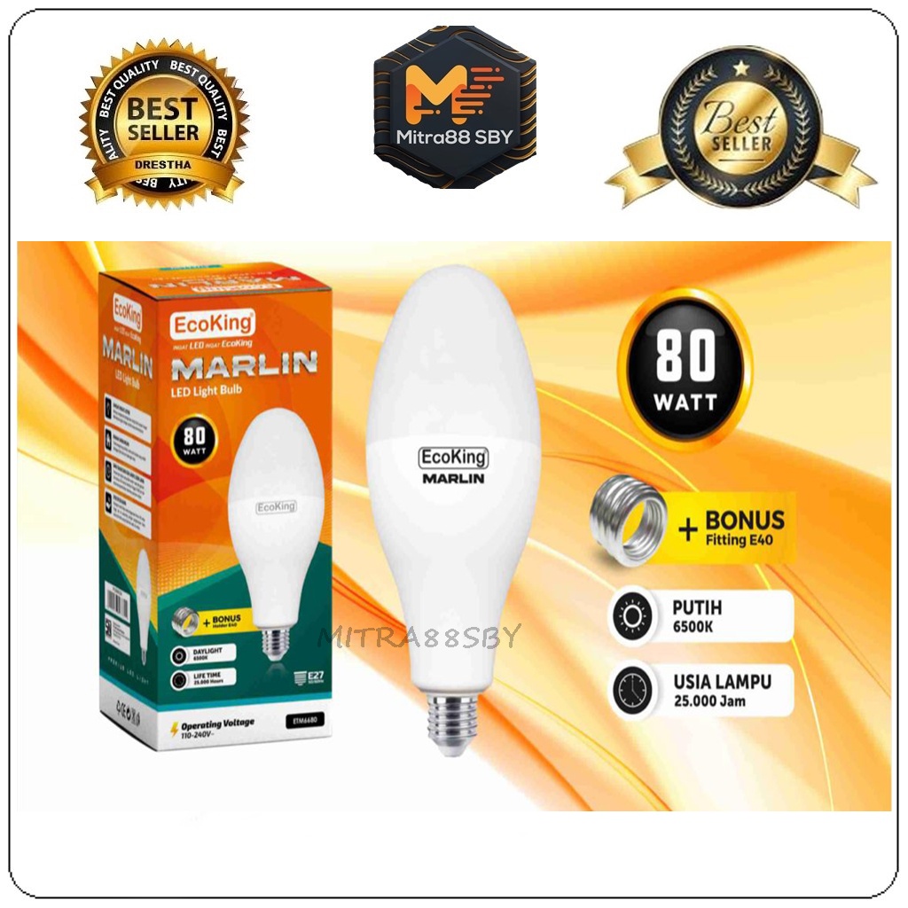 Mitra88sby Lampu LED BULB Marlin MERCURY ECOKING WARNA PUTIH Bisa E27 Sama E40