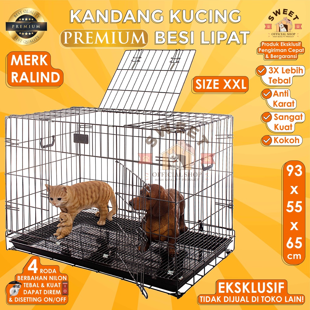 KANDANG KUCING [PREMIUM HIGH QUALITY] SIZE XXL 93x55x65 SUPER TEBAL IMPORT - RALIND PET CAGE-8