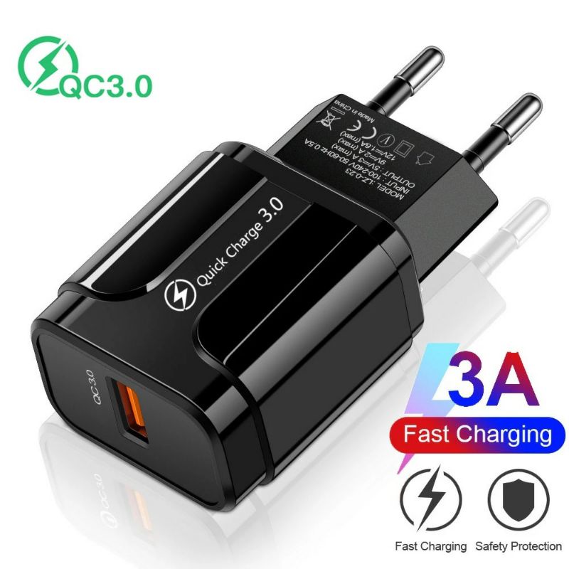 Quick Charge Qc 3.0 18 Watt Adaptor Fast Charging Batok Charger HP 3A 1 Port