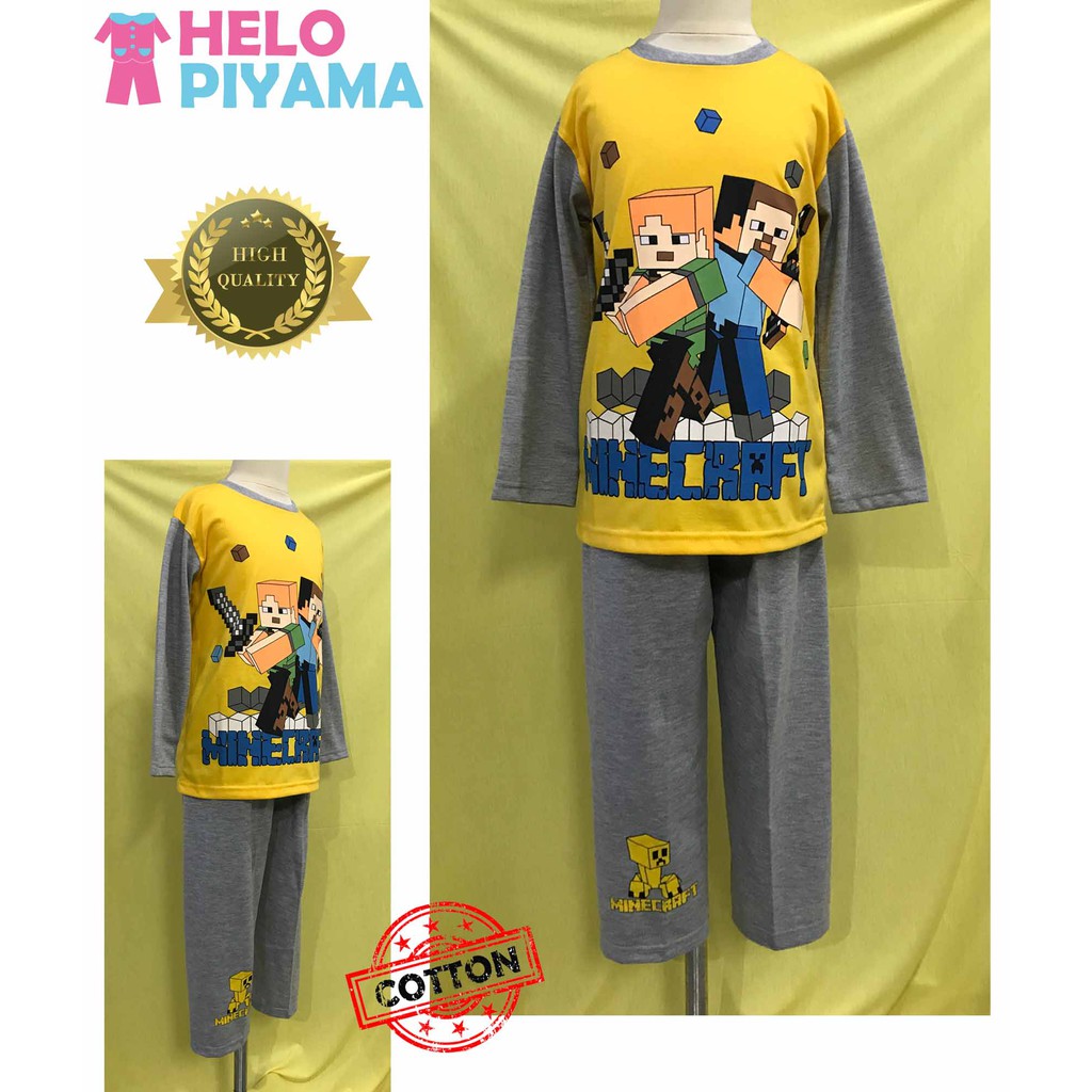 Helo Piyama - Baju Tidur Stelan Kaos Anak Cowok Minecraft