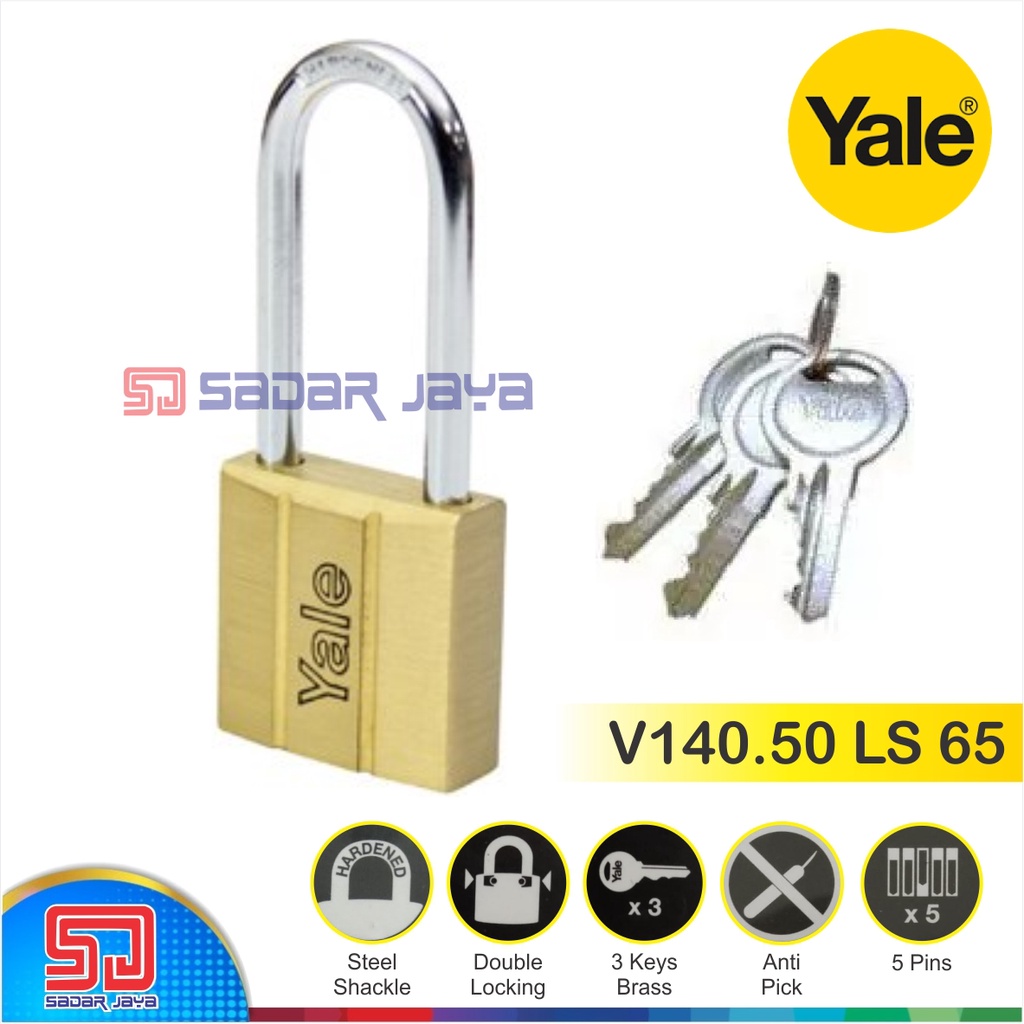 Yale V140.50 LS 65 Gembok Pagar Kuningan 50mm Leher Panjang 65mm Padlock Brass Hardened Steel