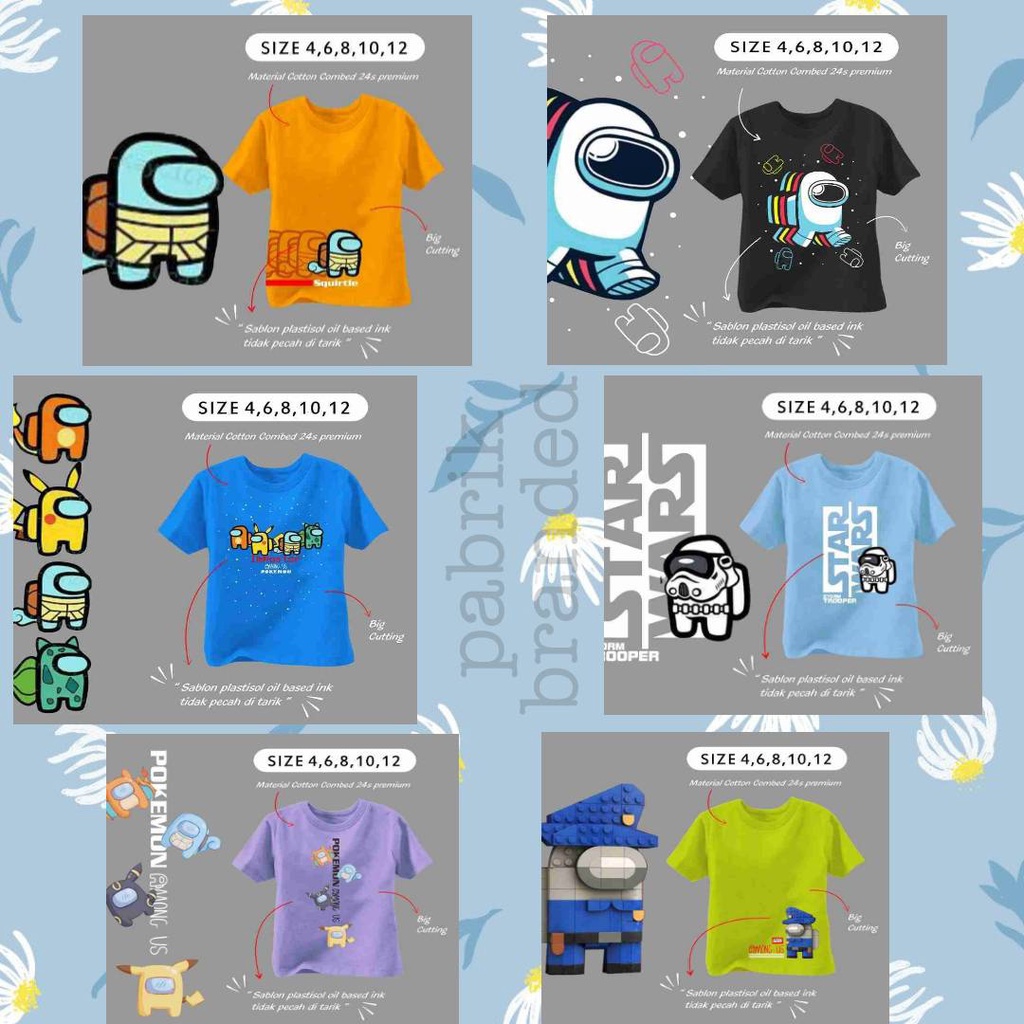 Pabrik branded Ammigoz kids Pokemon X Among Us tee & hoodie 4 12 years tahun atasan hoodie shirt kao