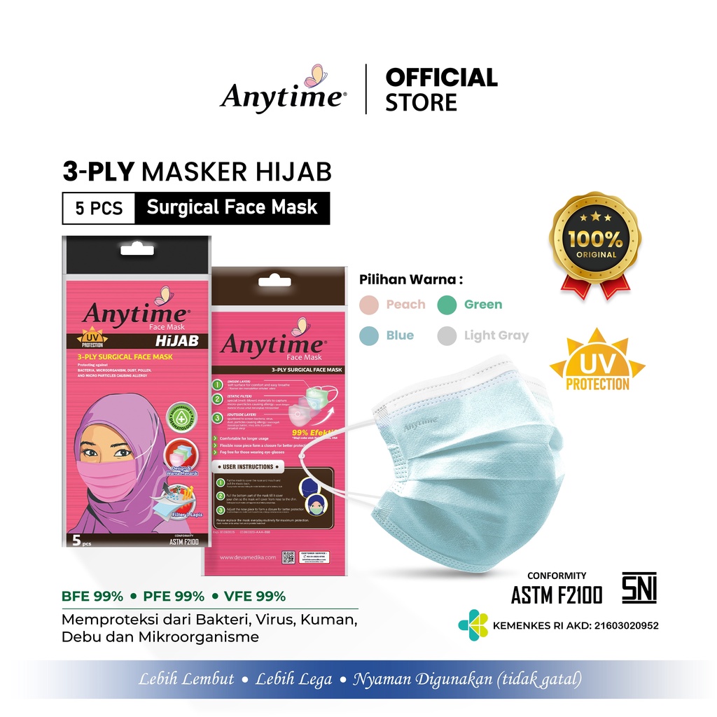 ANYTIME Masker Hijab Cantik & Fashion Terbaru Isi 5