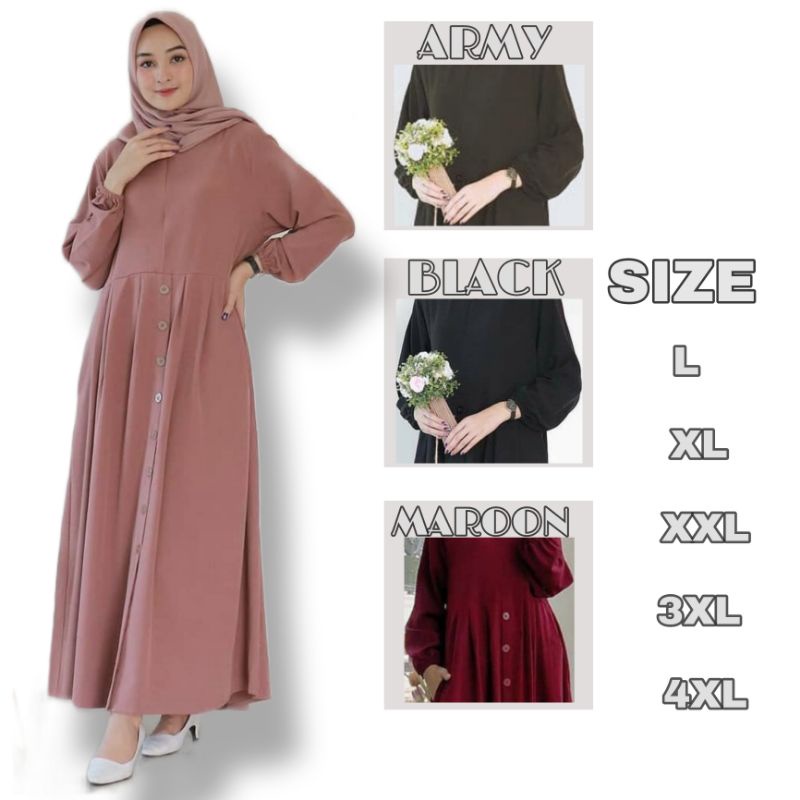 》PROMO《 Gamis Jumbo Dress Maudy Ukuran L XL XXL 3XL 4XL LD 120 130 140 DRESS MUSLIMAH TRENDY 2021