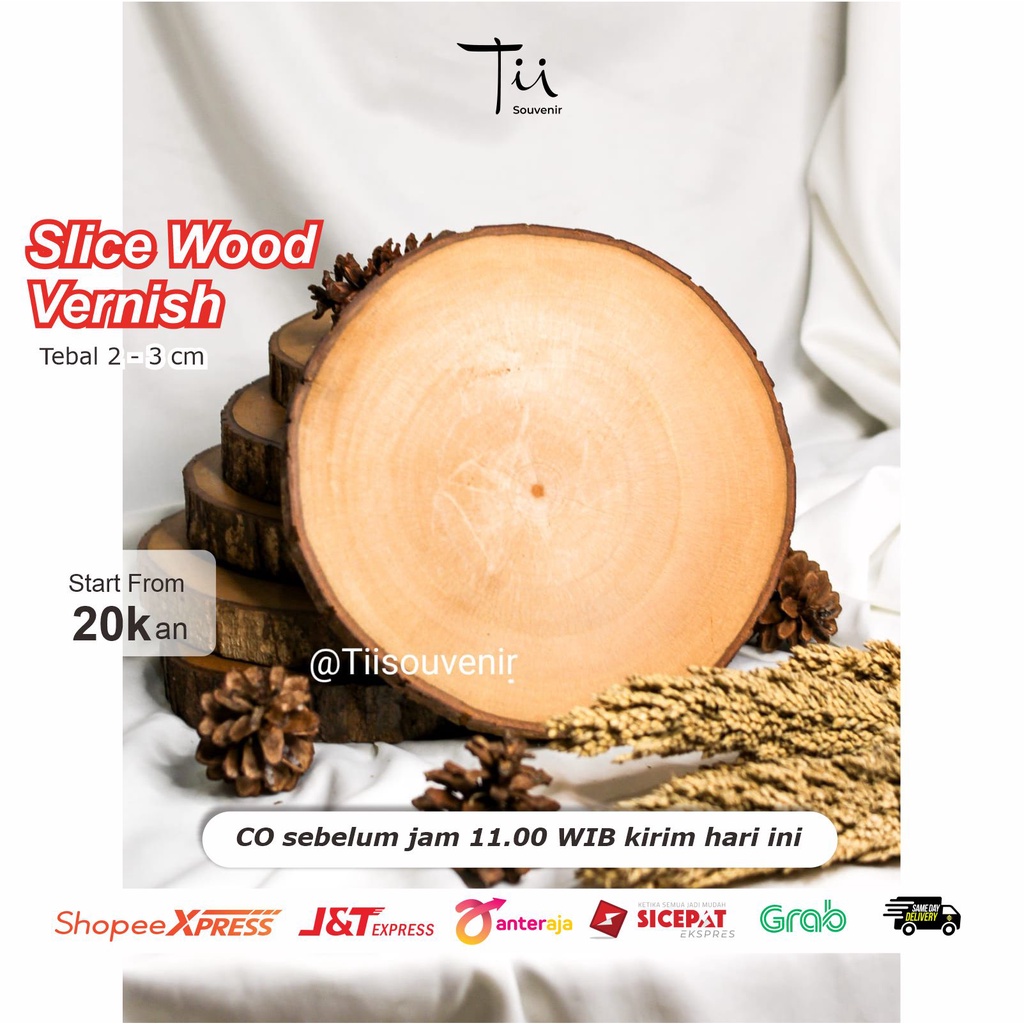 [READY] Tatakan kayu - slicewood - slice wood vernish untuk kayu talenan , dekorasi rustic , ringbox