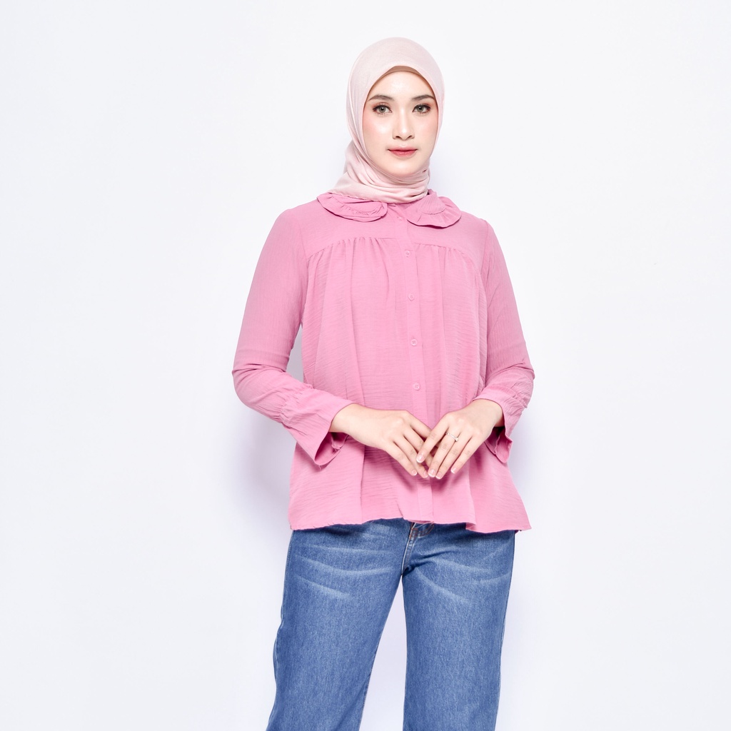 KEMEJA BLOUSE KERAH REMPEL HANSA SWAL KRINKLE SHIRT PREMIUM SHIRT B386