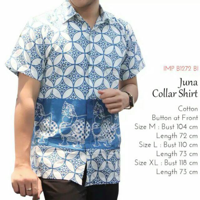 Atasan Kemeja Hem Batik Pria Lengan Pendek Size M L Xl - Juna Collar Shirt