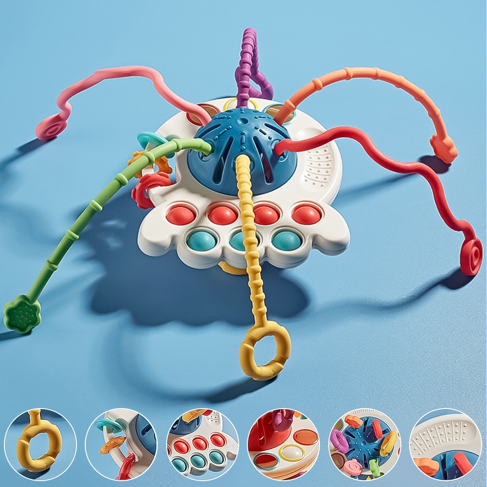Mainan Teether Bentuk Gurita Bahan Silikon Untuk Melatih Sensorik Bayi