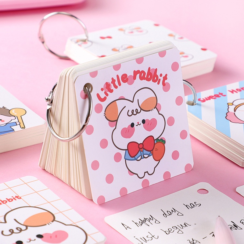 RCB Ring Cincin Buku Gantung 7x7 Dengan Kait Mini Book, Buku kecil anak anak motif lucu tulis gambar catatan notes agenda mini Notepad notebook model Cewek Perempuan Astronot Cat Kucing Dino Cute Bunny